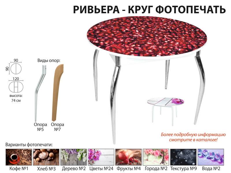 стол обеденный ривьера круг фотопечать в Омске