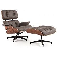 кресло eames style lounge chair кожа коричневое в Омске