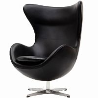 кресло с подлокотниками arne jacobsen style egg chair черное в Омске